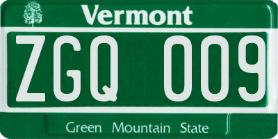 VT license plate ZGQ009
