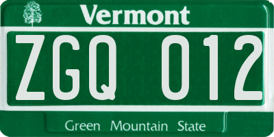 VT license plate ZGQ012