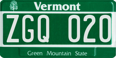 VT license plate ZGQ020