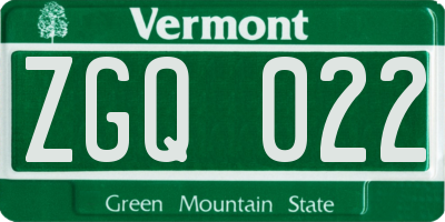 VT license plate ZGQ022