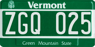 VT license plate ZGQ025