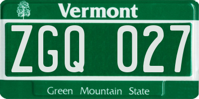 VT license plate ZGQ027