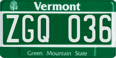 VT license plate ZGQ036