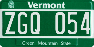 VT license plate ZGQ054