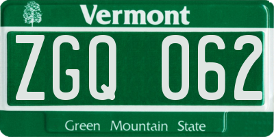 VT license plate ZGQ062