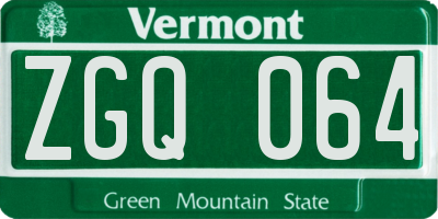 VT license plate ZGQ064