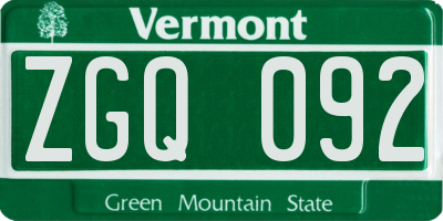 VT license plate ZGQ092