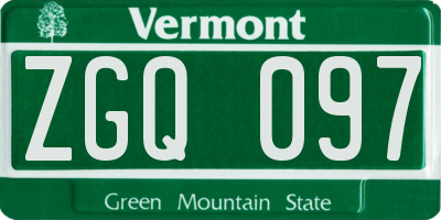 VT license plate ZGQ097