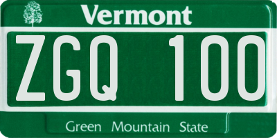 VT license plate ZGQ100