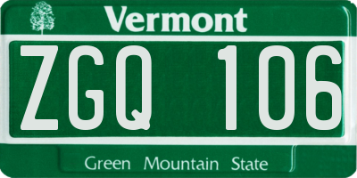 VT license plate ZGQ106