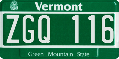 VT license plate ZGQ116