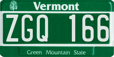 VT license plate ZGQ166