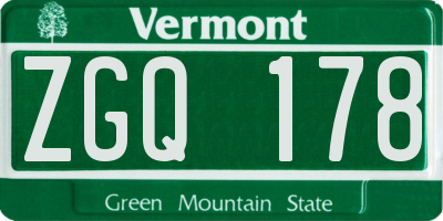 VT license plate ZGQ178