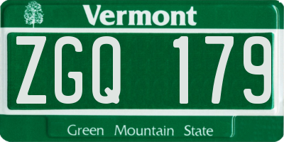 VT license plate ZGQ179
