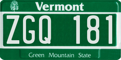 VT license plate ZGQ181
