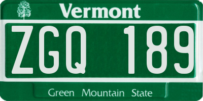VT license plate ZGQ189