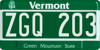 VT license plate ZGQ203