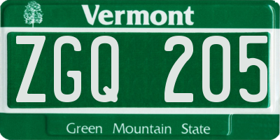 VT license plate ZGQ205
