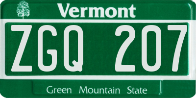 VT license plate ZGQ207