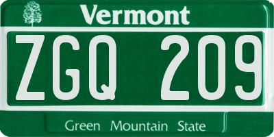 VT license plate ZGQ209