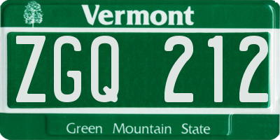 VT license plate ZGQ212
