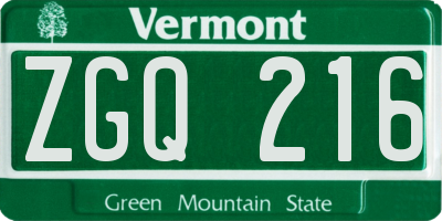 VT license plate ZGQ216