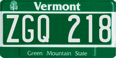 VT license plate ZGQ218