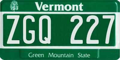 VT license plate ZGQ227