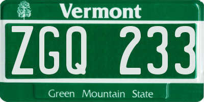 VT license plate ZGQ233
