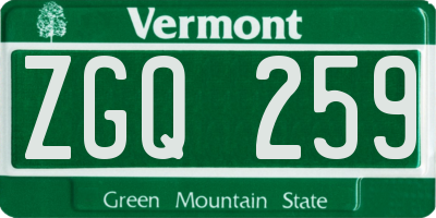 VT license plate ZGQ259