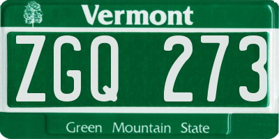 VT license plate ZGQ273