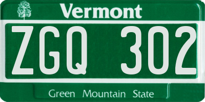 VT license plate ZGQ302