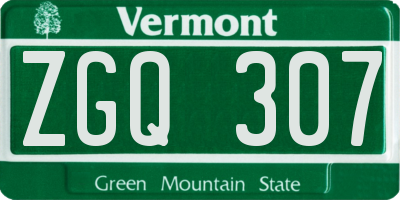 VT license plate ZGQ307