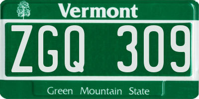 VT license plate ZGQ309