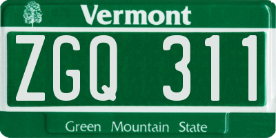VT license plate ZGQ311