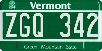 VT license plate ZGQ342