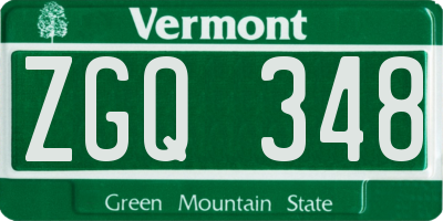 VT license plate ZGQ348