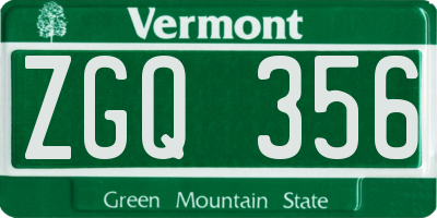 VT license plate ZGQ356