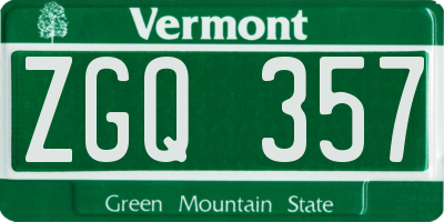 VT license plate ZGQ357