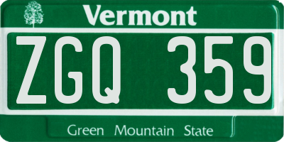 VT license plate ZGQ359