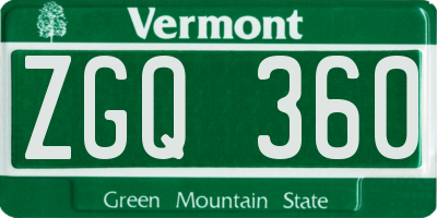 VT license plate ZGQ360