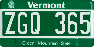 VT license plate ZGQ365
