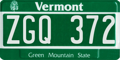 VT license plate ZGQ372