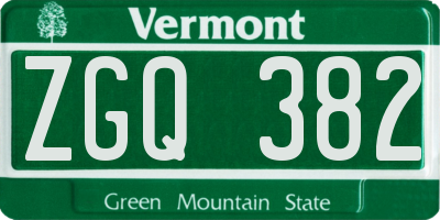 VT license plate ZGQ382