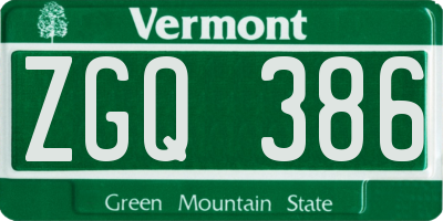 VT license plate ZGQ386