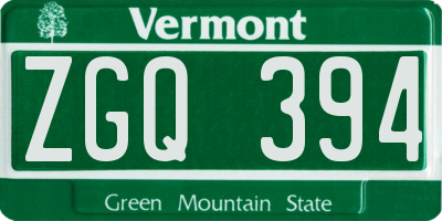 VT license plate ZGQ394