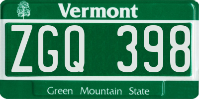 VT license plate ZGQ398