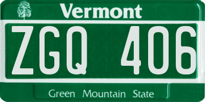 VT license plate ZGQ406