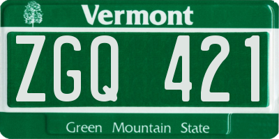 VT license plate ZGQ421