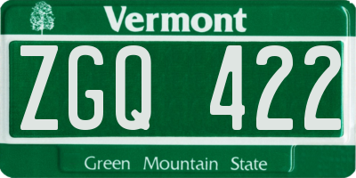 VT license plate ZGQ422